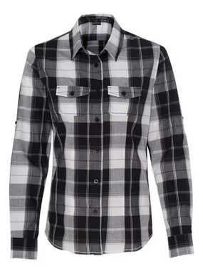 Ladies Burnside Black and White Plaid Button-Down shirt